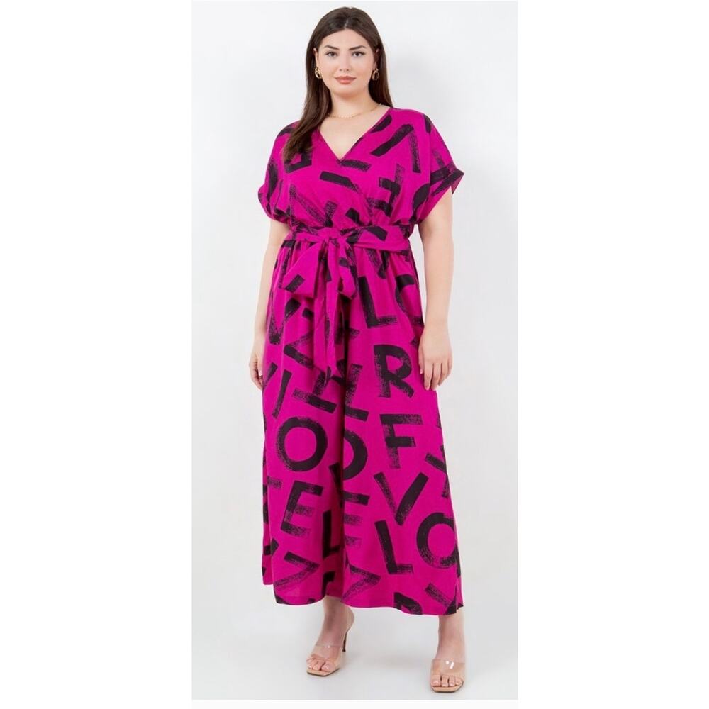 Soul Of Curves Fuchsia and Black Love Jumpsuit 1XL NWT